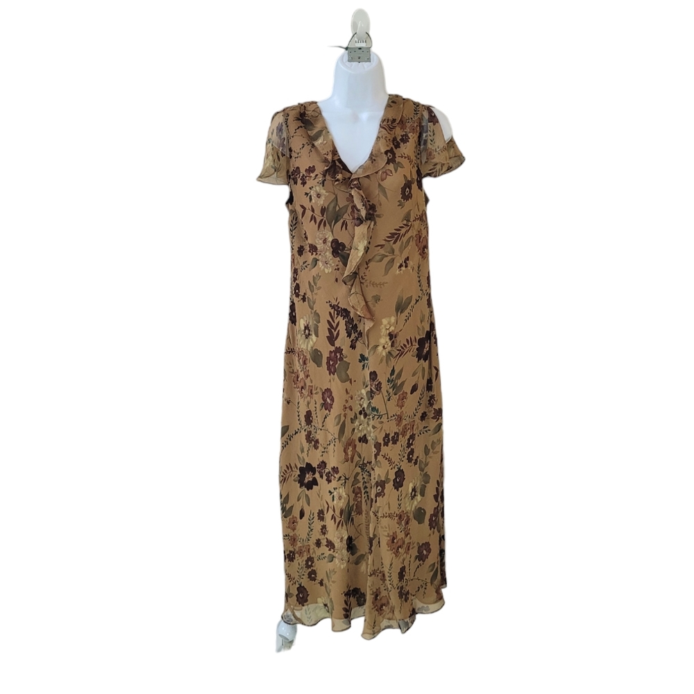 CHARTER CLUB Walnut Multi Floral Silk Dress Size‎ 12 Petite